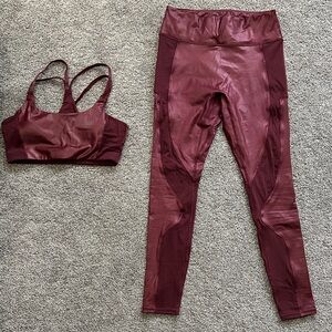 Fabletics Maroon Leggings and Sports Bra Set - Small